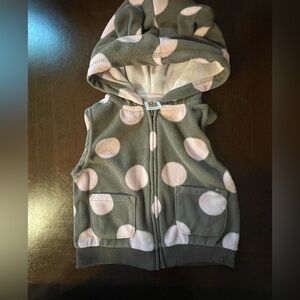 Carter’s | Hooded Pink Polka Dot Fleece Vest | baby 12 mo
